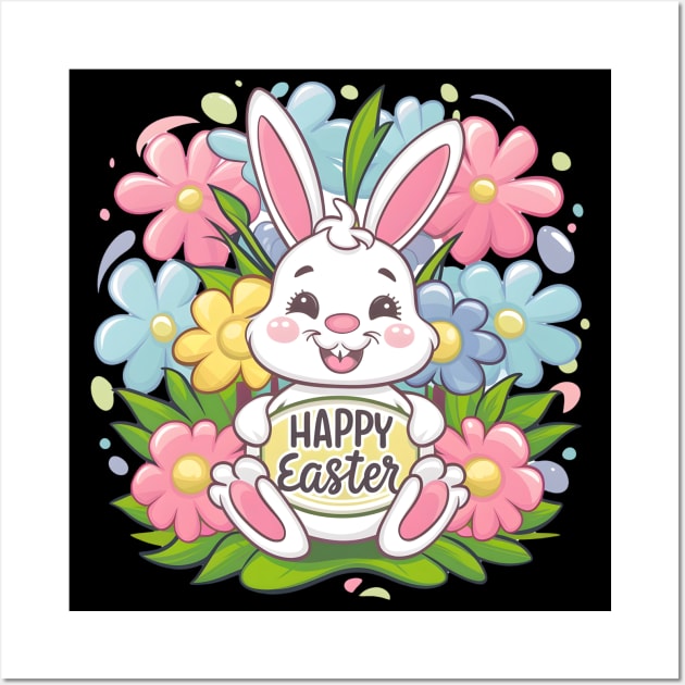 Happy Easter Bunny And Cat And Dog Mom Dad Boys Girls kids Wall Art by Pikalaolamotor